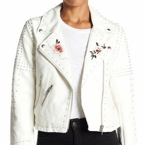 Blank NYC white floral moto jacket